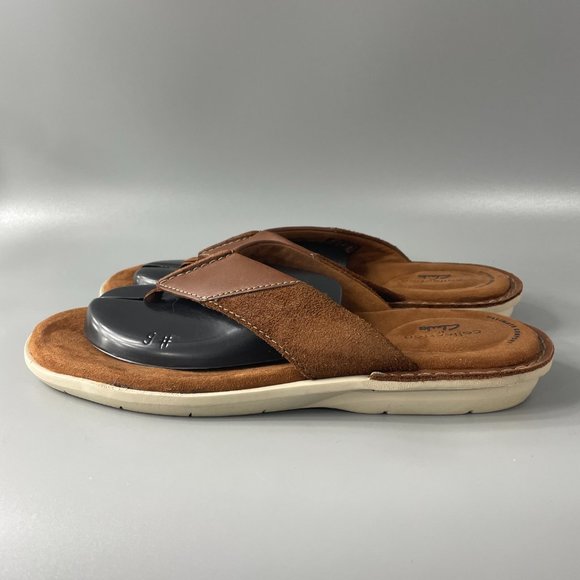 Clarks Men\'s Ellison Brown Leather/Suede Easy Flip-Flop, Size US 11 M main image 6